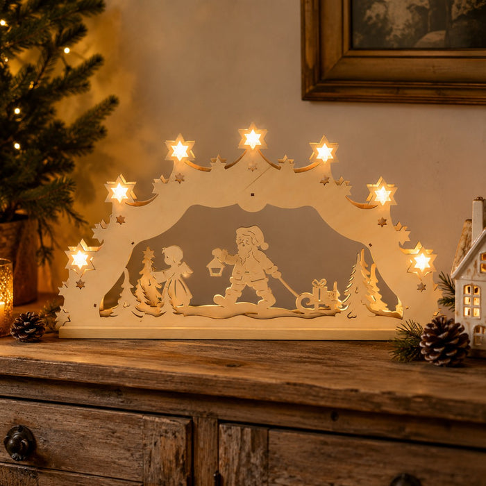 Original Erzgebirge Lichterbogen "Weihnachtsmann mit Engel" 55 cm | 13001