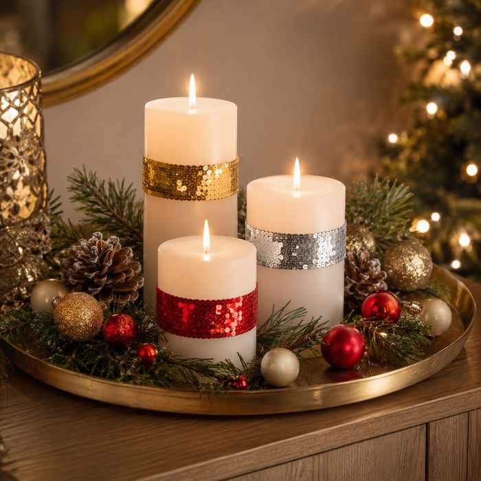 Paillettenband 3er Set | 5mm x 3m | Gold/Silber/Rot