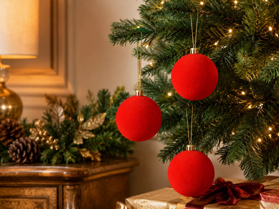 Samtkugeln 3er Set | 10cm Rot | Weihnachtskugeln zum Hängen