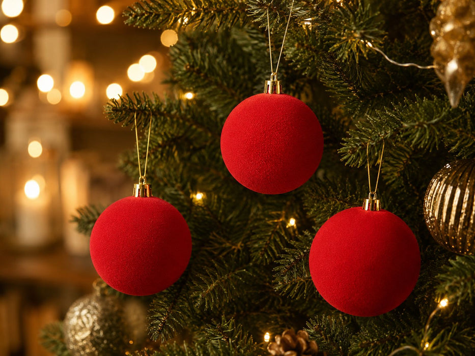 Samtkugeln 3er Set | 10cm Rot | Weihnachtskugeln zum Hängen