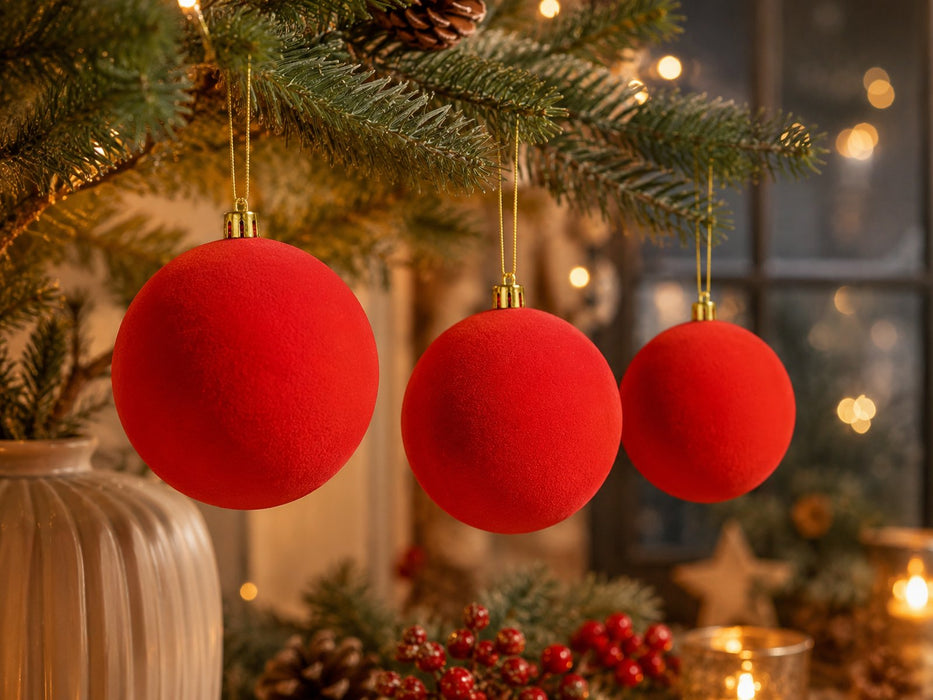 Samtkugeln 3er Set | 10cm Rot | Weihnachtskugeln zum Hängen