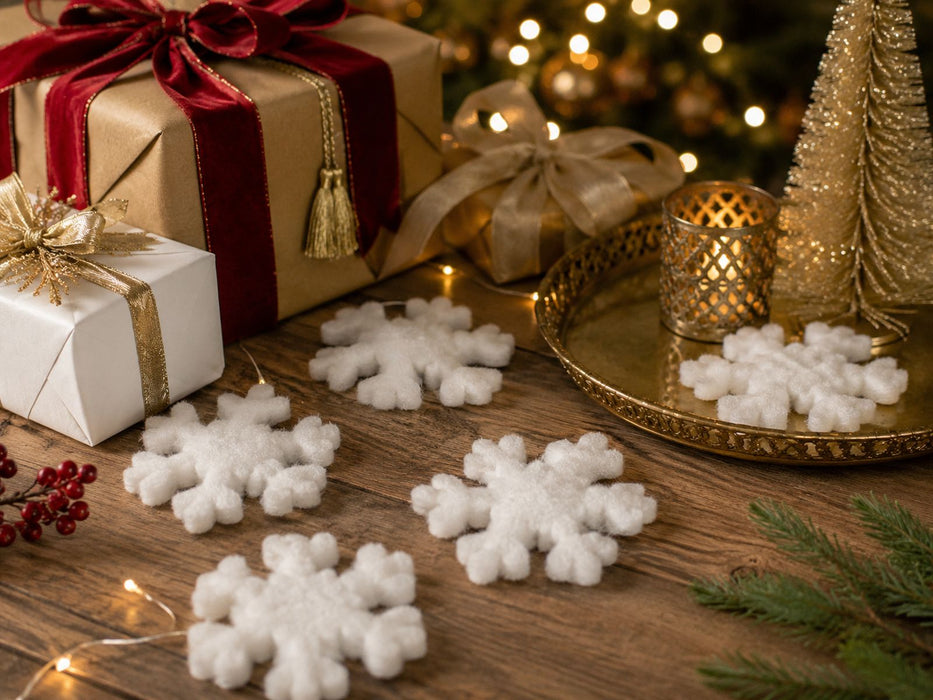 Schneeflocke Schneewatte 4er Set | Weiß | 11x2 cm | Tischdeko Weihnachten | 68310