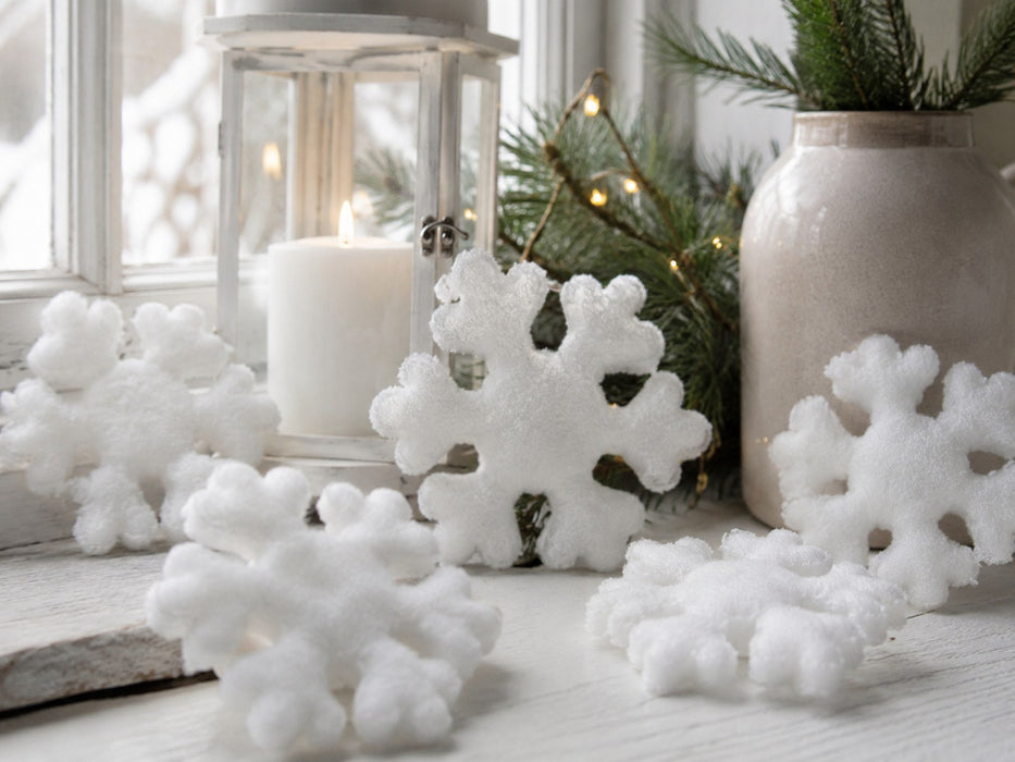 Schneeflocke Schneewatte 4er Set | Weiß | 11x2 cm | Tischdeko Weihnachten | 68310