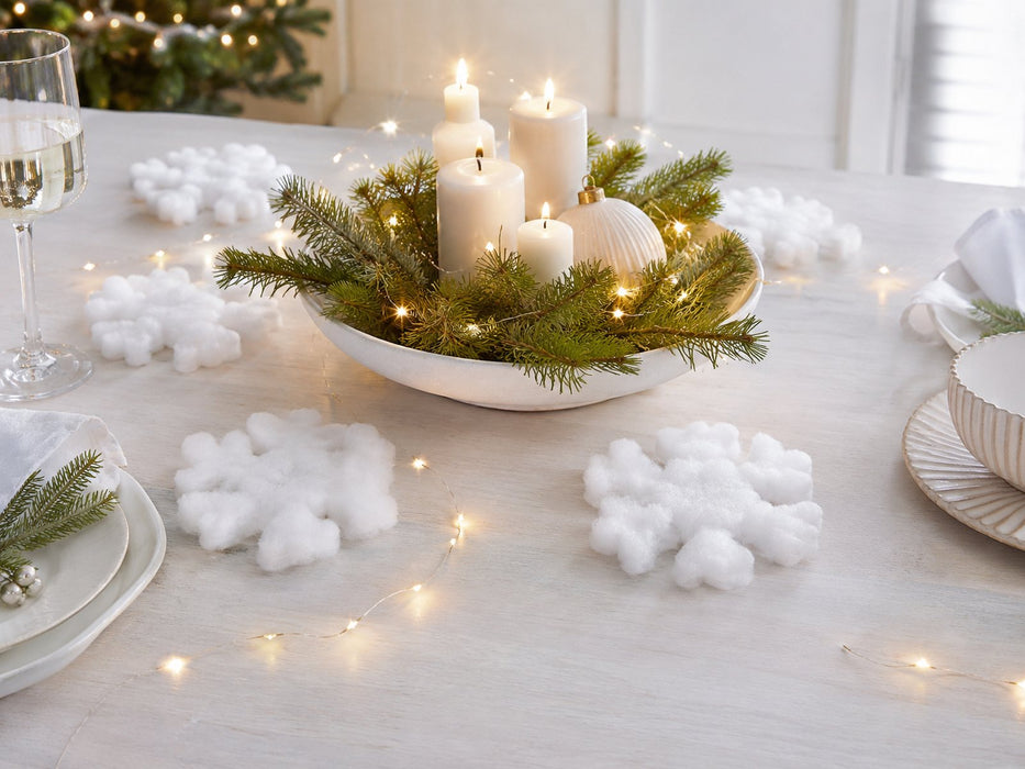 Schneeflocke Schneewatte 4er Set | Weiß | 11x2 cm | Tischdeko Weihnachten | 68310