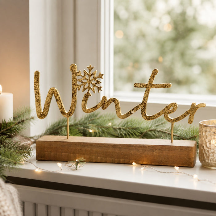 Riffelmacher Schriftzug auf Holzsockel "Winter" 29 x 17 cm 18822 - Gold