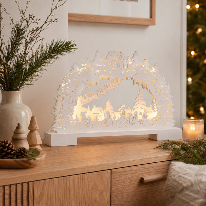 Riffelmacher Schwibbogen Winterlandschaft mit Schneemännern 44 x 25cm 76489 | Weiß