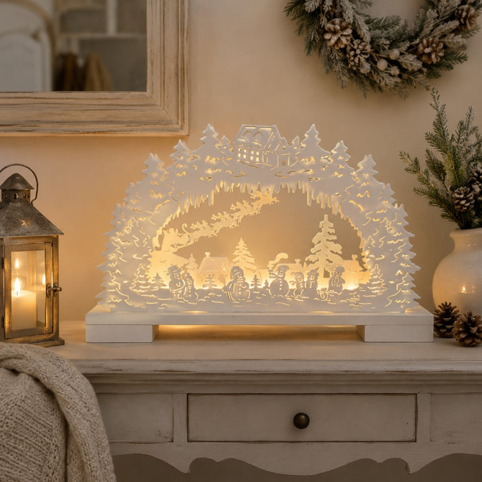 Riffelmacher Schwibbogen Winterlandschaft mit Schneemännern 44 x 25cm 76489 | Weiß