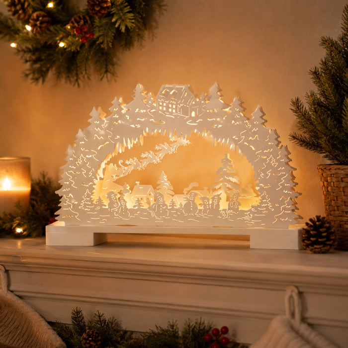 Riffelmacher Schwibbogen Winterlandschaft mit Schneemännern 44 x 25cm 76489 | Weiß