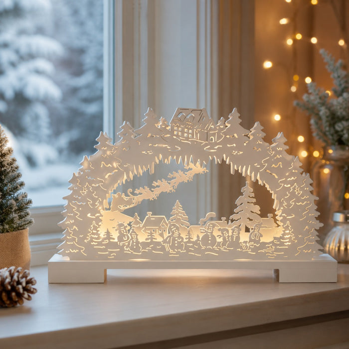 Riffelmacher Schwibbogen Winterlandschaft mit Schneemännern 44 x 25cm 76489 | Weiß