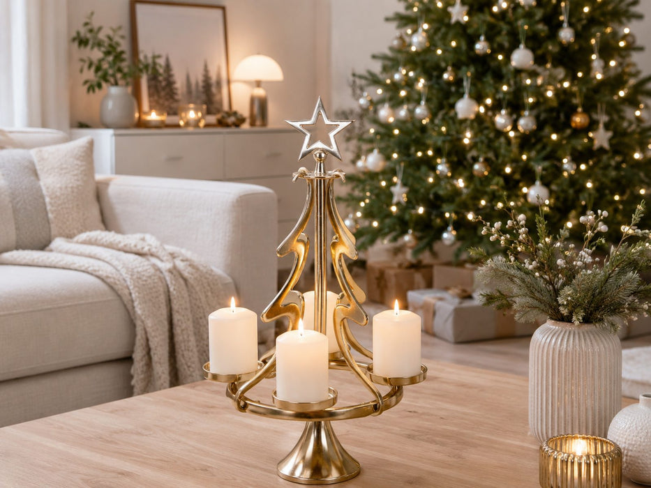 Riffelmacher Kerzenständer Weihnachtsbaum - Gold 32 x 56 cm | 24169 - Adventsdekoration