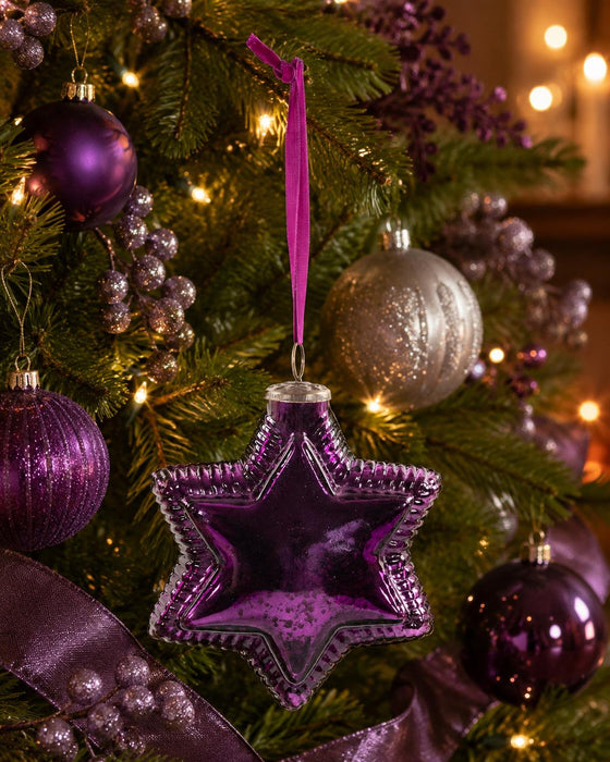Deko Glasstern zum Hängen | Lila Antik | 15 cm | Weihnachtsbaumschmuck  13565