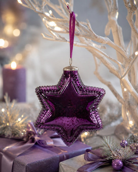 Deko Glasstern zum Hängen | Lila Antik | 15 cm | Weihnachtsbaumschmuck  13565