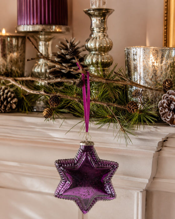 Deko Glasstern zum Hängen | Lila Antik | 15 cm | Weihnachtsbaumschmuck  13565