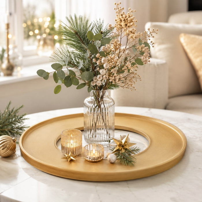 Riffelmacher Deko Tablett Ring Holz gold  44*44*2,6 cm - 13780