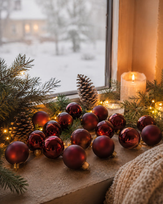 Weihnachtskugeln aus Glas | Ø 4 cm | 16er Set in Burgund Rot | 26424