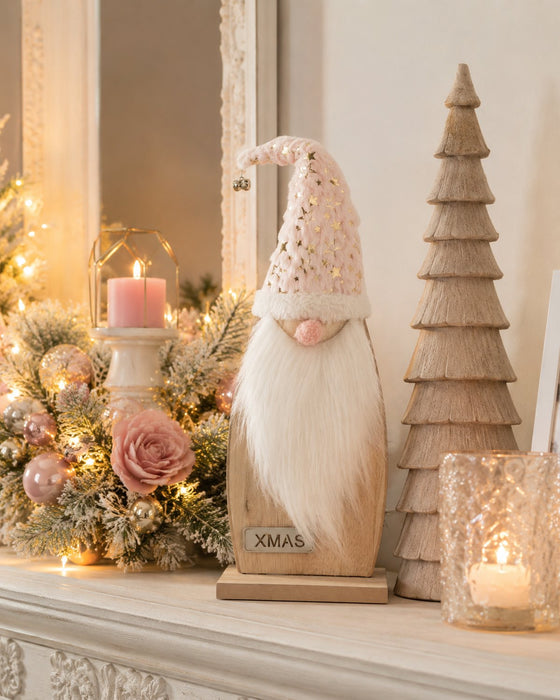 Weihnachtsmann Figur | Holz Rosa mit Stoffmütze | 14×40 cm | 74344