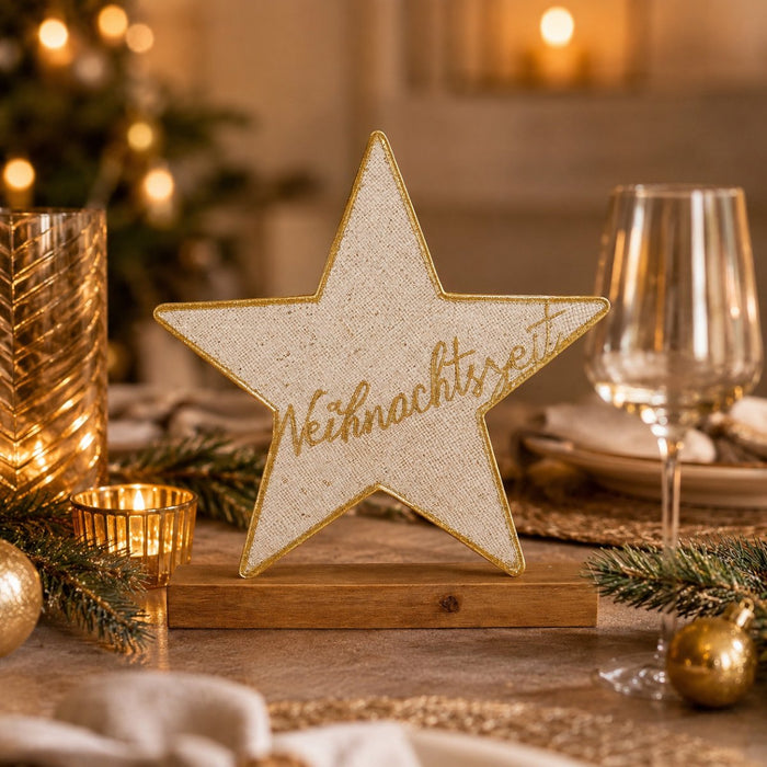 Weihnachtszeit - goldener Stern auf Holzsockel 30*32*5 cm - 75233