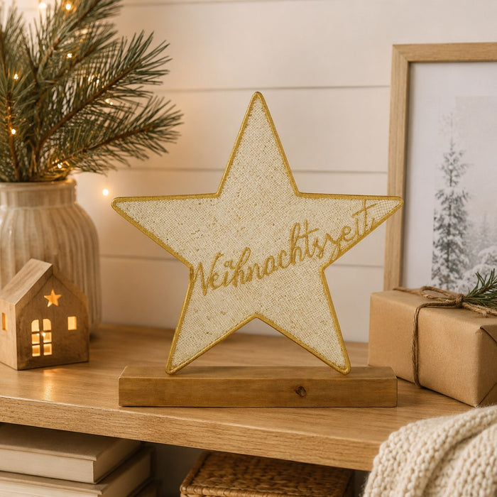 Weihnachtszeit - goldener Stern auf Holzsockel 30*32*5 cm - 75233
