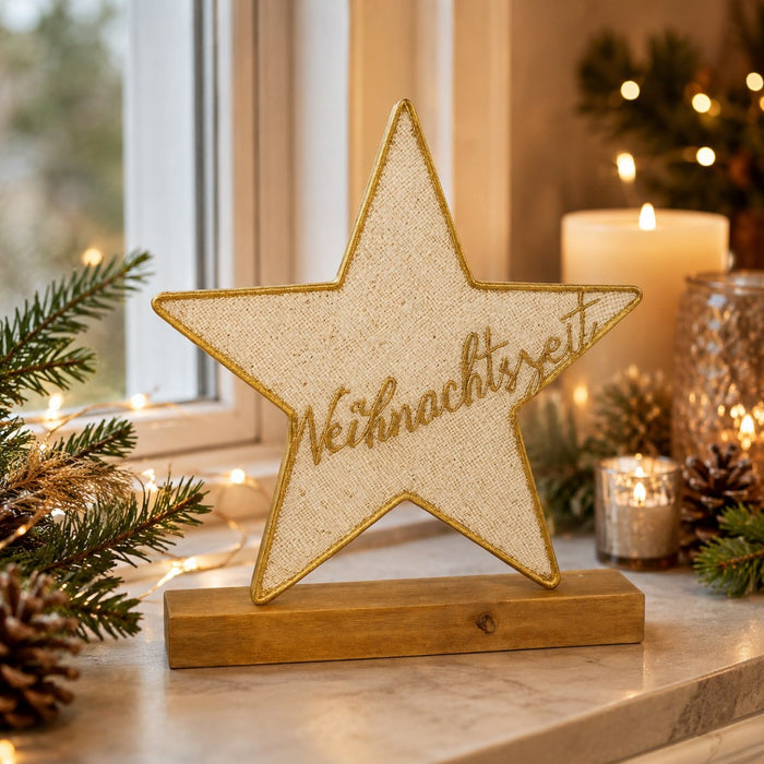 Weihnachtszeit - goldener Stern auf Holzsockel 30*32*5 cm - 75233