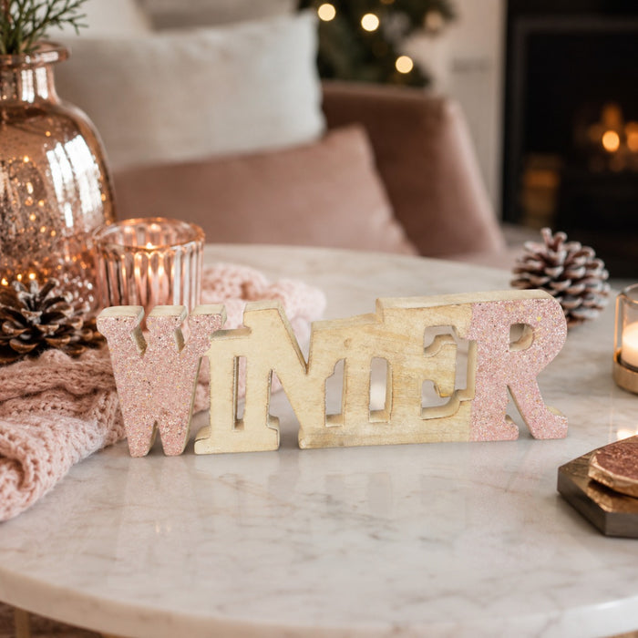 Riffelmacher Schriftzug "Winter" 74586 - Mangoholz - Natur Rosa 24cm