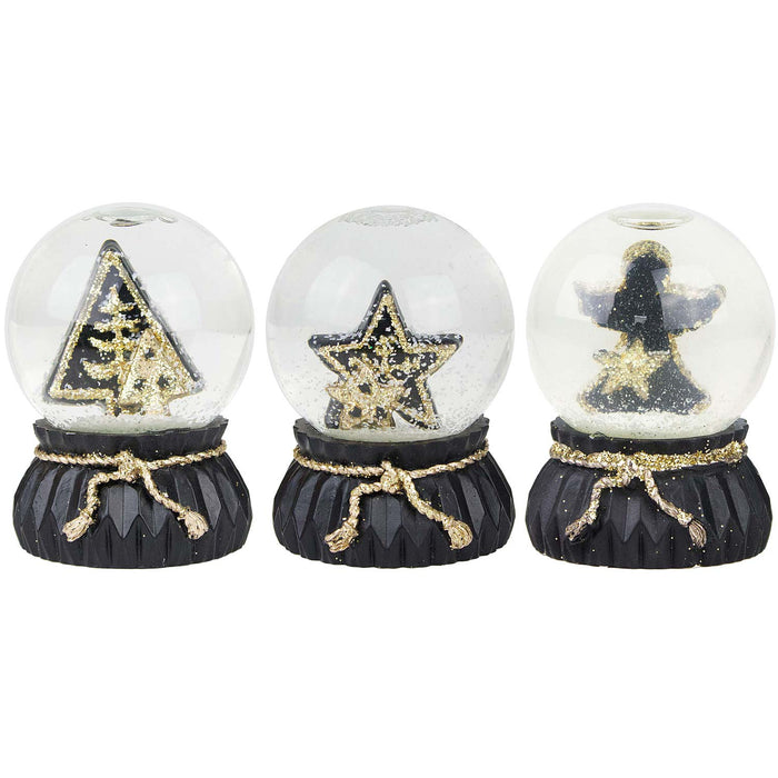Schneekugel 6,5 cm | 3 verschiedene Motive | Schwarz Gold | 70288