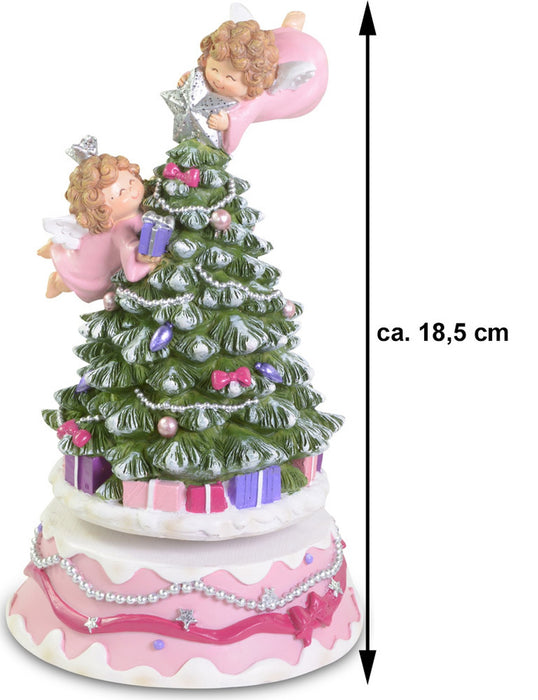 Spieluhr Weihnachtsbaum mit Engeln 18 cm | Rosa | Spielt Stille Nacht, Heilige Nacht