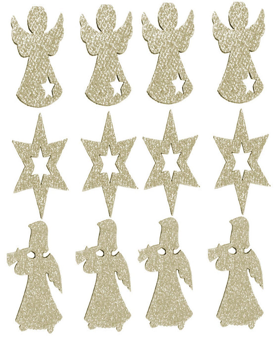 Riffelmacher Filz Streudeko mit Glitter ca. 4cm 70090 | Gold - Engel/Sterne