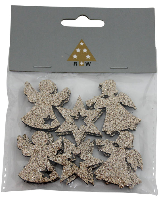 Riffelmacher Filz Streudeko mit Glitter ca. 4cm 70090 | Gold - Engel/Sterne
