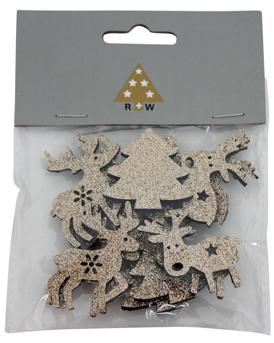 Riffelmacher Filz Streudeko mit Glitter ca. 4cm 70090 | Gold - Hirsche/Bäume