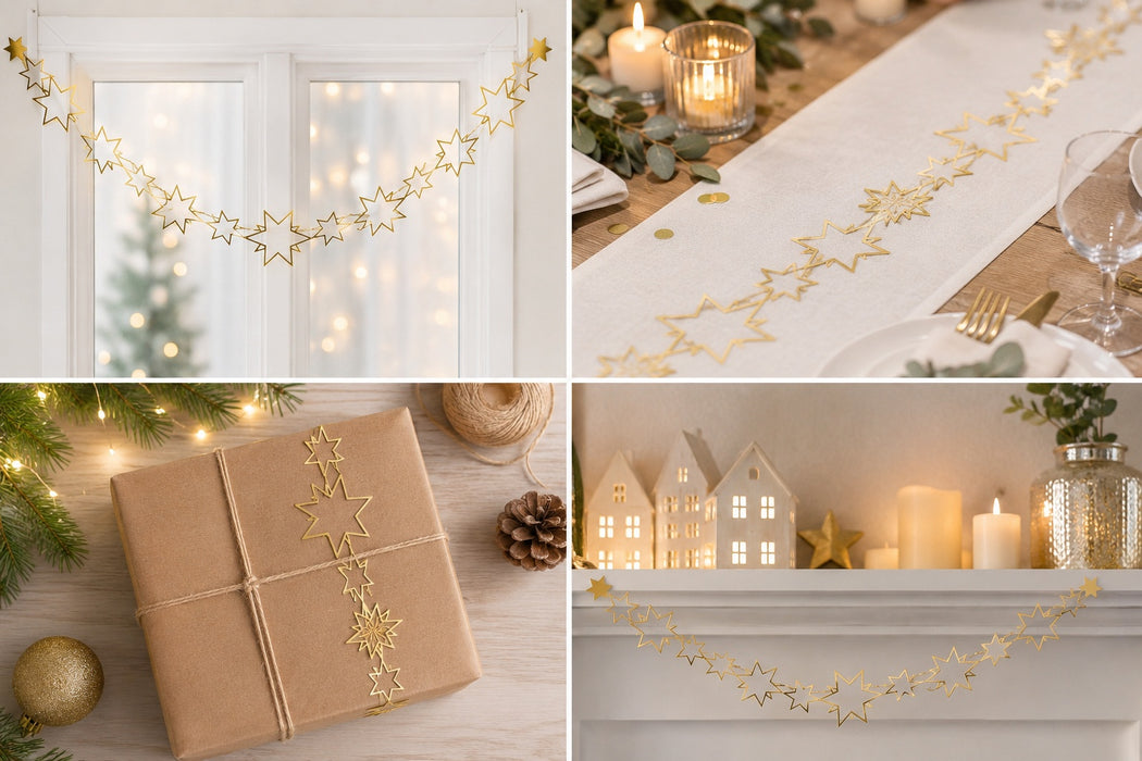 Riffelmacher Dekogirlande Sterne 12 x 55 cm 73926 | Metall Gold