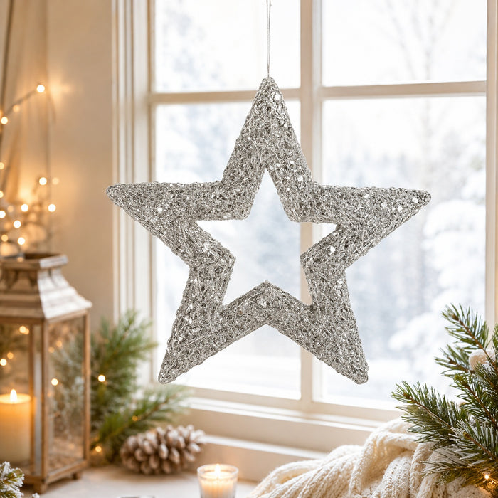 Riffelmacher Deko Glitter-Stern 15 cm 17355 | Silber - Weihnachten