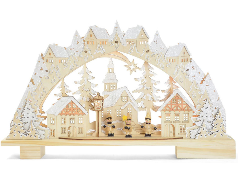 Riffelmacher LED Schwibbogen "Kurrendesänger im Dorf" 45 x 27 cm - 76242 | Natur Weiß