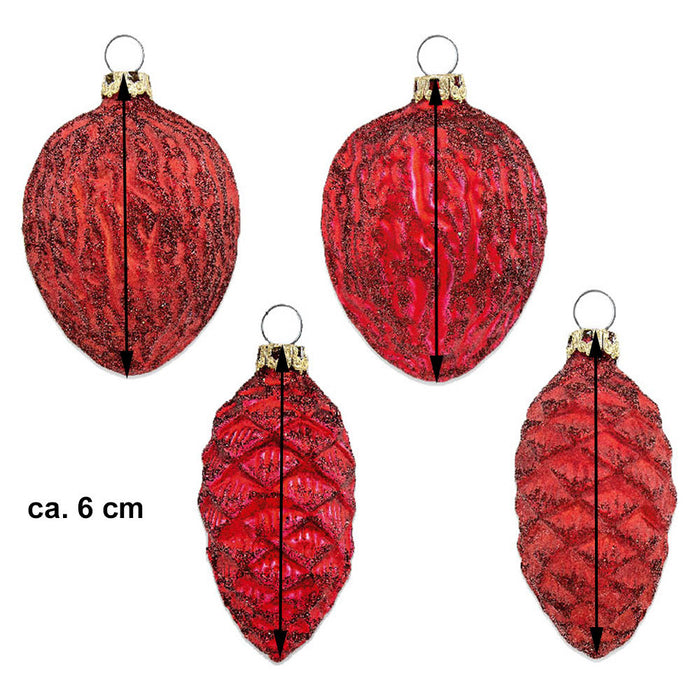 Thüringer Glasdesign Zapfen und Nüsse Set 004-01010-1232 | 4-tlg. | ca. 6cm - Rot