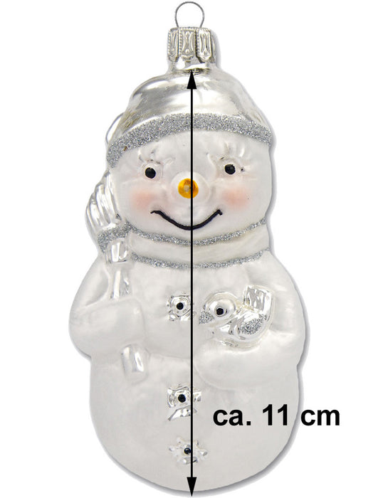Thüringer Glasdesign Christbaumschmuck Schneemann Set (2 Stück) 11 cm aus Glas - Weiß/Silber