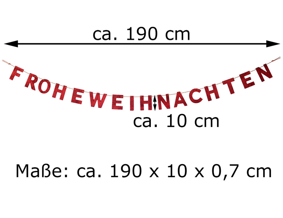 Holz Girlande mit Schriftzug "Frohe Weihnachten" 190x10 cm | 12458 - Rot