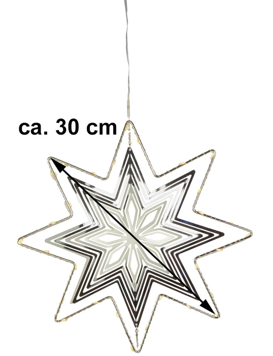 Riffelmacher 3D Dekostern mit LED Beleuchtung Ø ca. 30 cm - 74783 | Silber