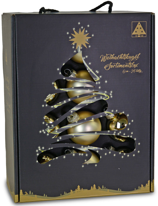 Riffelmacher Glas Weihnachtskugeln im Koffer 26253 | 24 Stück | Ø 6 cm - Champagner
