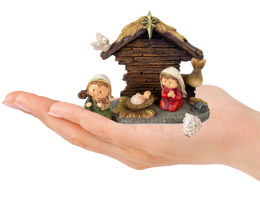 Riffelmacher Kleine Kinderkrippe mit Stall - 11 x 9,5 cm | 78560 - Weihnachtskrippe