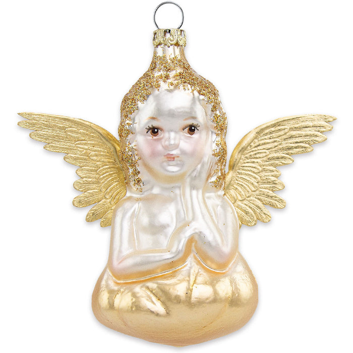 Thüringer Glasdesign Engel 5 und 10 cm (2 Stück) - Gold | Christbaumschmuck Weihnachtsbaum Anhänger