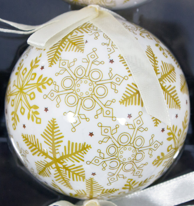 Kunststoff Weihnachtskugeln 6cm 12-tlg. - Schneeflocken Weiß Gold
