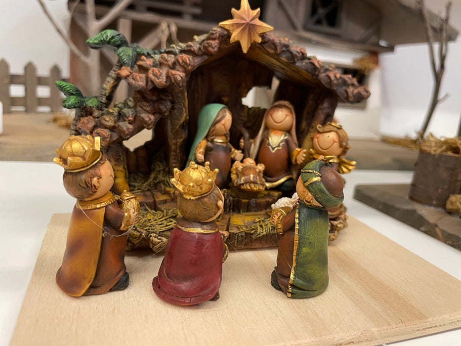Kinder Krippenfiguren Set 2-15 cm - 10-tlg. mit Stall | 78509 Weihnachtskrippe