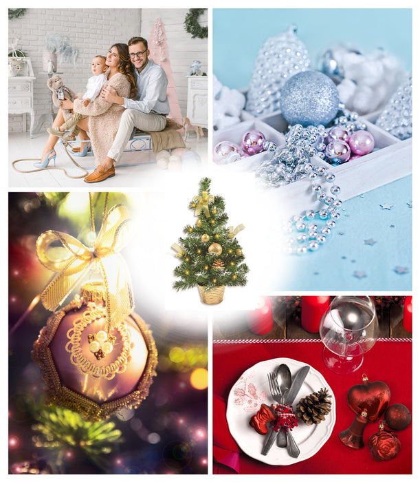Geschmückter Weihnachtsbaum mit 20er LED Lichterkette - 50cm | 20257 - Gold