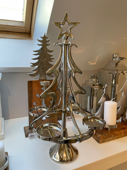 Riffelmacher Kerzenständer Weihnachtsbaum - Silber 32 x 56 cm | 24171 - Adventsdekoration