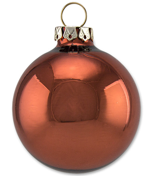 Thüringer Glasdesign Weihnachtskugel-Set 16-tlg. - Cappuccino mit Glitzer Dekor Reh im Wald - A016-2