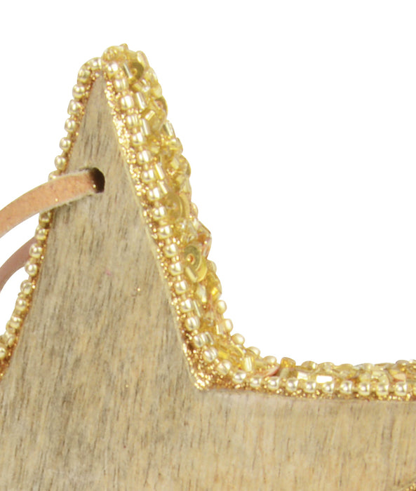Riffelmacher Hänge Deko Holz Stern mit Pailletten 70603 - Natur Gold 13 cm