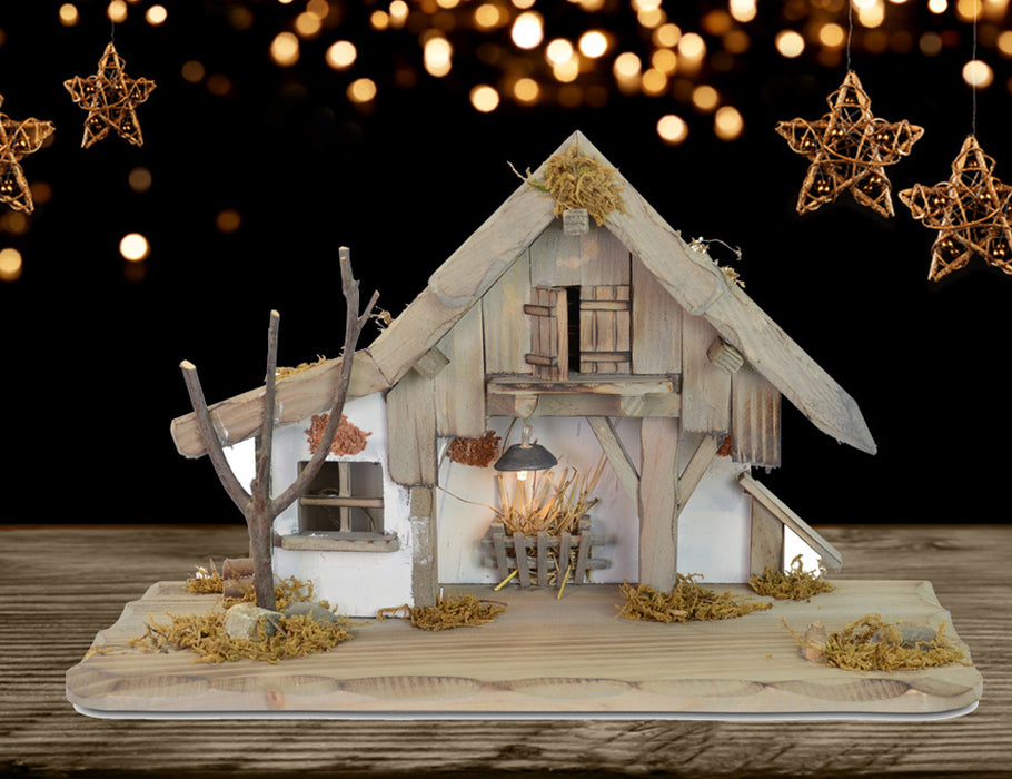 Weihnachtskrippe "Oberjettenberg" - 40x19x24cm Krippenstall Holzkrippe | 78084