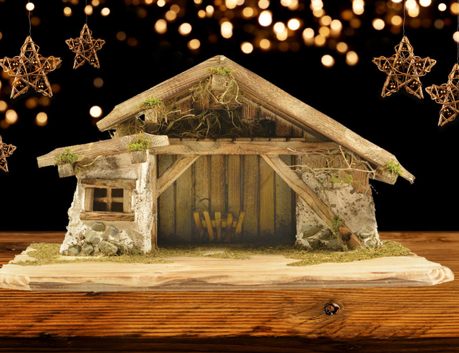 Große Weihnachtskrippe "Bayrischzell" - 63 x 35 cm - Krippenstall Natur | 78450