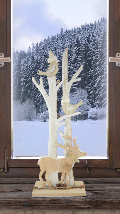Riffelmacher Winterbaum mit Hirsch und Vögeln 18080 - Natur Weiß 60cm