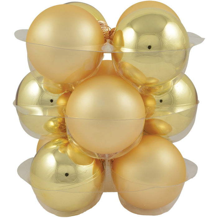 Riffelmacher Glas Weihnachtskugeln im Koffer 26270 | 14 Stück | Ø 8 cm - Gold