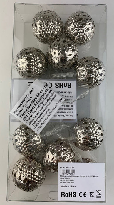 Riffelmacher LED Kugel-Lichterkette 160cm - 10 Kugeln Silber | 76205 Weihnachtsdekoration
